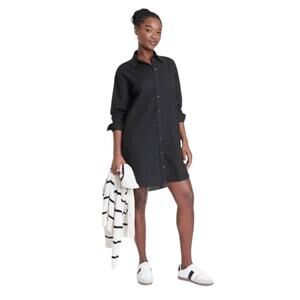 UNIVERSAL THREAD NWT $35 Black Button Down Mini Shirt Dress Pockets Size S